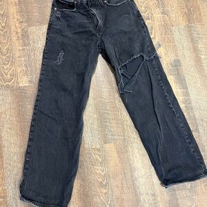 Abercrombie & Fitch Black Wide Leg Distressed Jeans